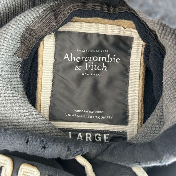 Abercrombie & Fitch Men's Navy Blue Hoodie Washed Distressed Vintage Y2K Large - Picture 12 of 13